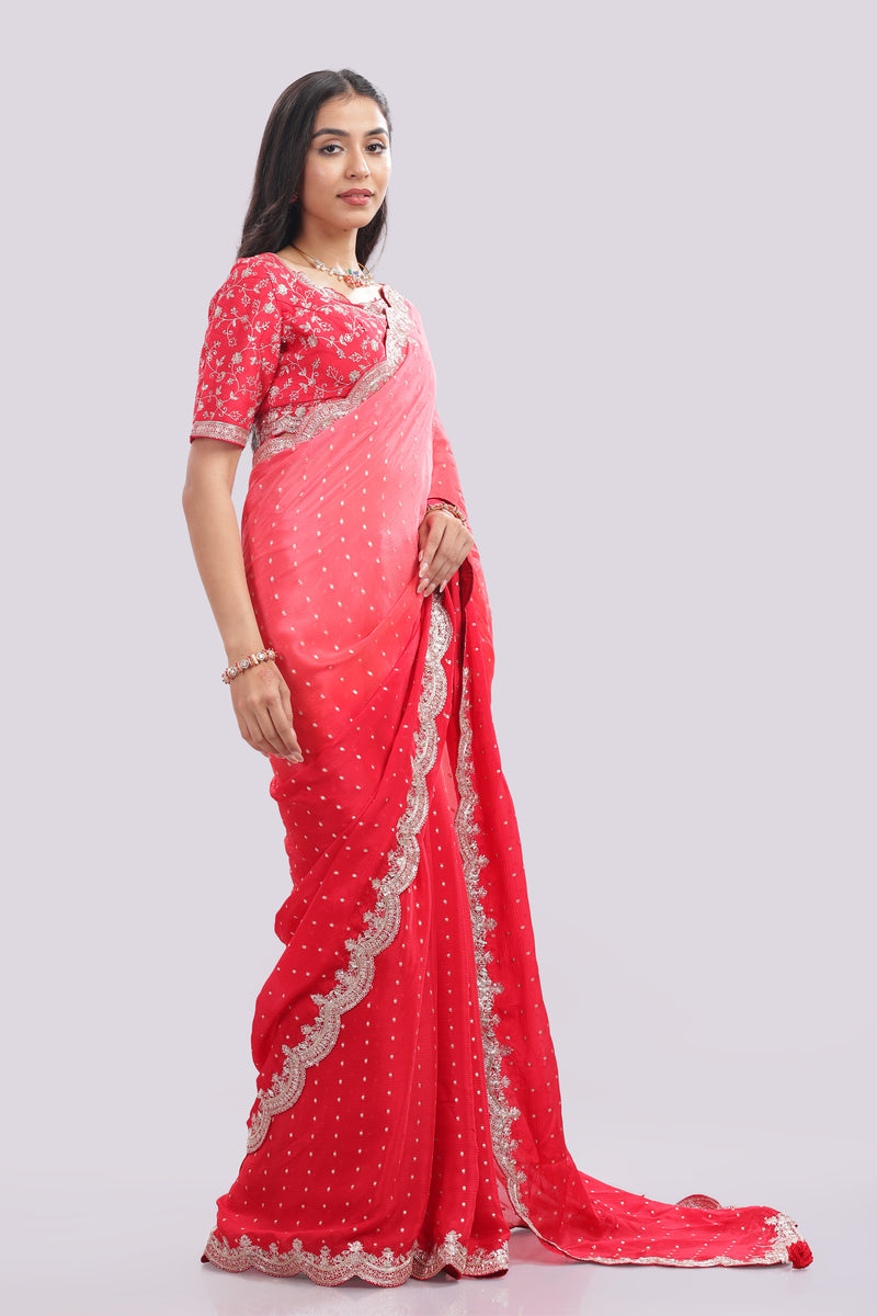 Designer Hand Embroidered Chiffon Saree and Blouse
