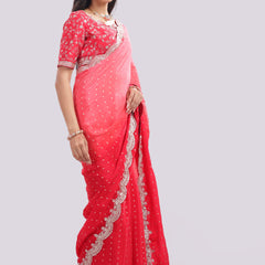 Designer Hand Embroidered Chiffon Saree and Blouse