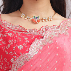 Designer Hand Embroidered Chiffon Saree and Blouse