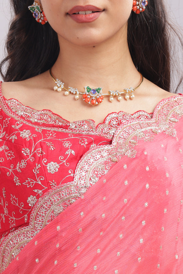 Designer Hand Embroidered Chiffon Saree and Blouse