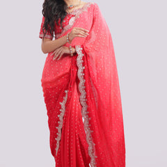 Designer Hand Embroidered Chiffon Saree and Blouse