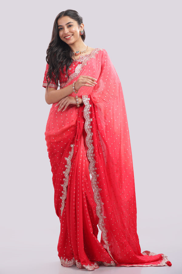 Designer Hand Embroidered Chiffon Saree and Blouse