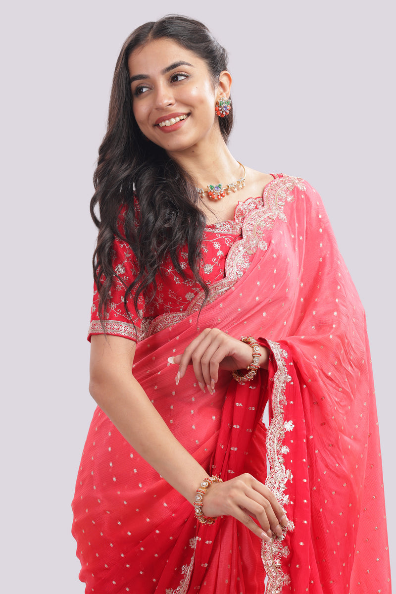 Designer Hand Embroidered Chiffon Saree and Blouse