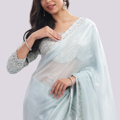 Hand Embroidered Organza Silk Saree With All Over Hand Embroidered Blouse