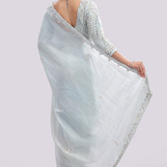 Hand Embroidered Organza Silk Saree With All Over Hand Embroidered Blouse