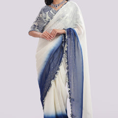 Designer Blouse Paired With Organza Frilled & Embroidered Saree