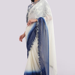 Designer Blouse Paired With Organza Frilled & Embroidered Saree