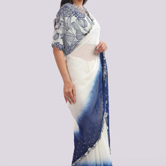 Designer Blouse Paired With Organza Frilled & Embroidered Saree