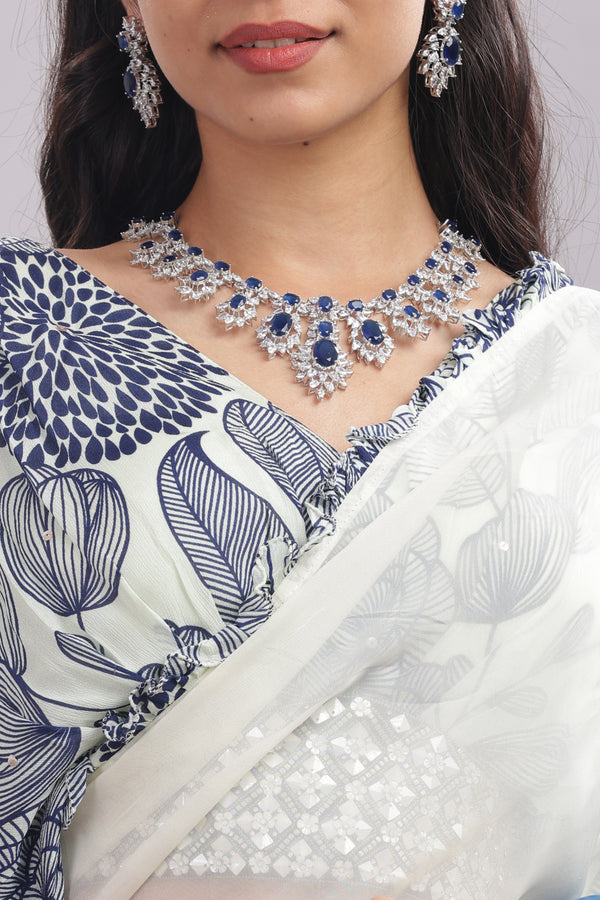 Designer Blouse Paired With Organza Frilled & Embroidered Saree