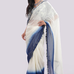 Designer Blouse Paired With Organza Frilled & Embroidered Saree