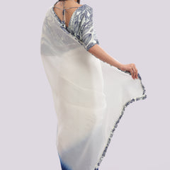 Designer Blouse Paired With Organza Frilled & Embroidered Saree
