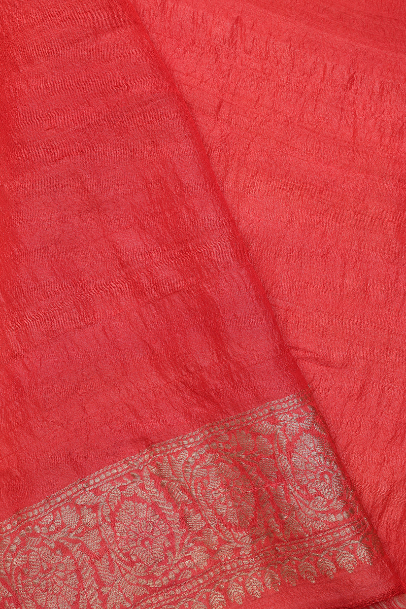 Tussar Georgette half and half Kadhua Butta - Color Yellow, Green with Brick red border