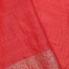 Tussar Georgette half and half Kadhua Butta - Color Yellow, Green with Brick red border