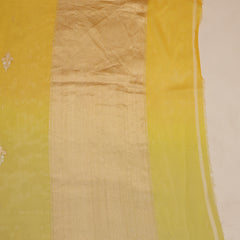 Pure Organze Silk saree with Kadhua Butta - Yellow and Green with Silver and Golden Butta