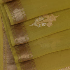 Pure Organze Silk saree with Kadhua Butta - Yellow and Green with Silver and Golden Butta
