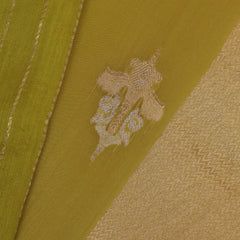 Pure Organze Silk saree with Kadhua Butta - Yellow and Green with Silver and Golden Butta