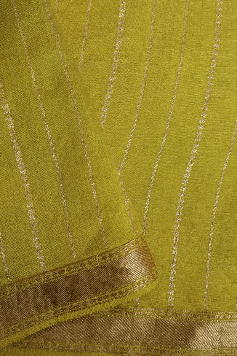 Pure Organze Silk saree with Kadhua Butta - Yellow and Green with Silver and Golden Butta