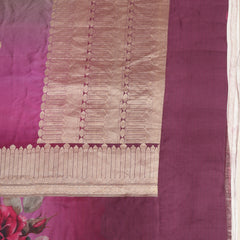 Pure Mashroo Satin Silk with Kadhua Butta - Grey, Wine with floral border, Kadhua butta