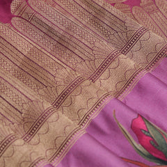 Pure Mashroo Satin Silk with Kadhua Butta - Grey, Wine with floral border, Kadhua butta