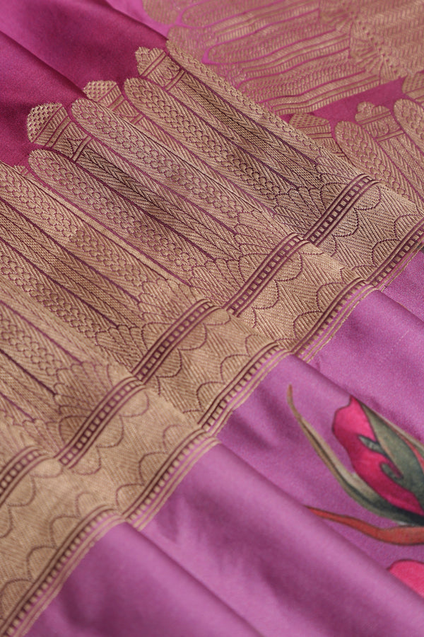 Pure Mashroo Satin Silk with Kadhua Butta - Grey, Wine with floral border, Kadhua butta