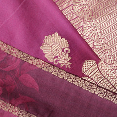 Pure Mashroo Satin Silk with Kadhua Butta - Grey, Wine with floral border, Kadhua butta