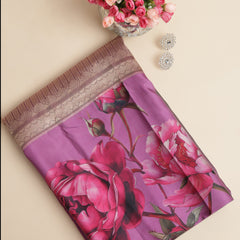 Pure Mashroo Satin Silk with Kadhua Butta - Grey, Wine with floral border, Kadhua butta
