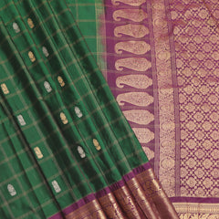 Pure Gadwal Silk Saree - Bottle green, Maroon Border with Gold Zari
