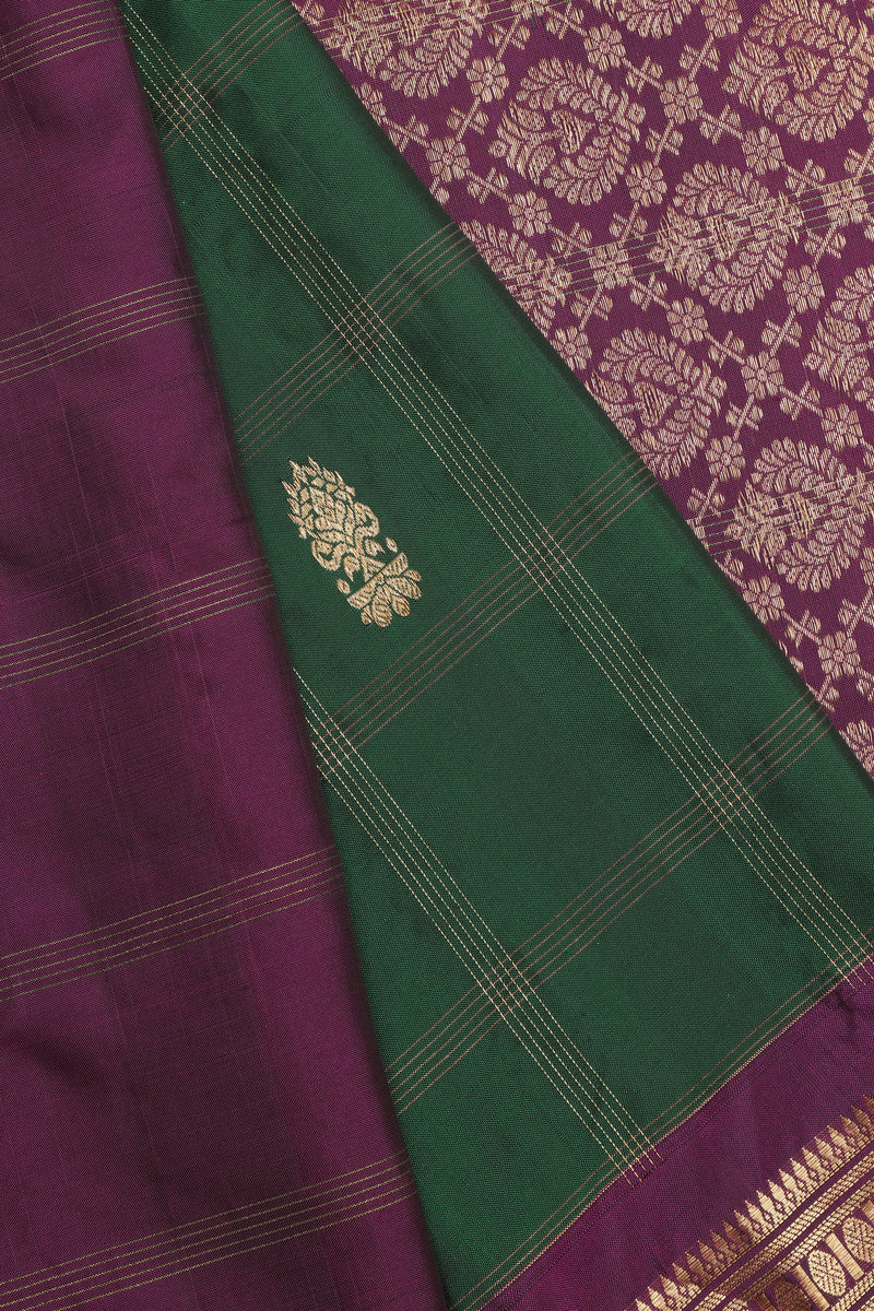 Pure Gadwal Silk Saree - Bottle green, Maroon Border with Gold Zari