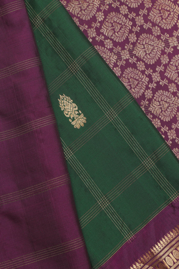 Pure Gadwal Silk Saree - Bottle green, Maroon Border with Gold Zari