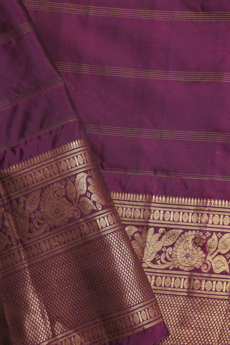 Pure Gadwal Silk Saree - Bottle green, Maroon Border with Gold Zari