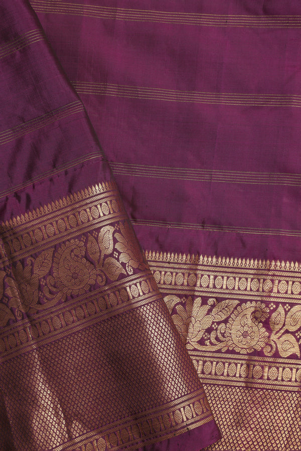 Pure Gadwal Silk Saree - Bottle green, Maroon Border with Gold Zari