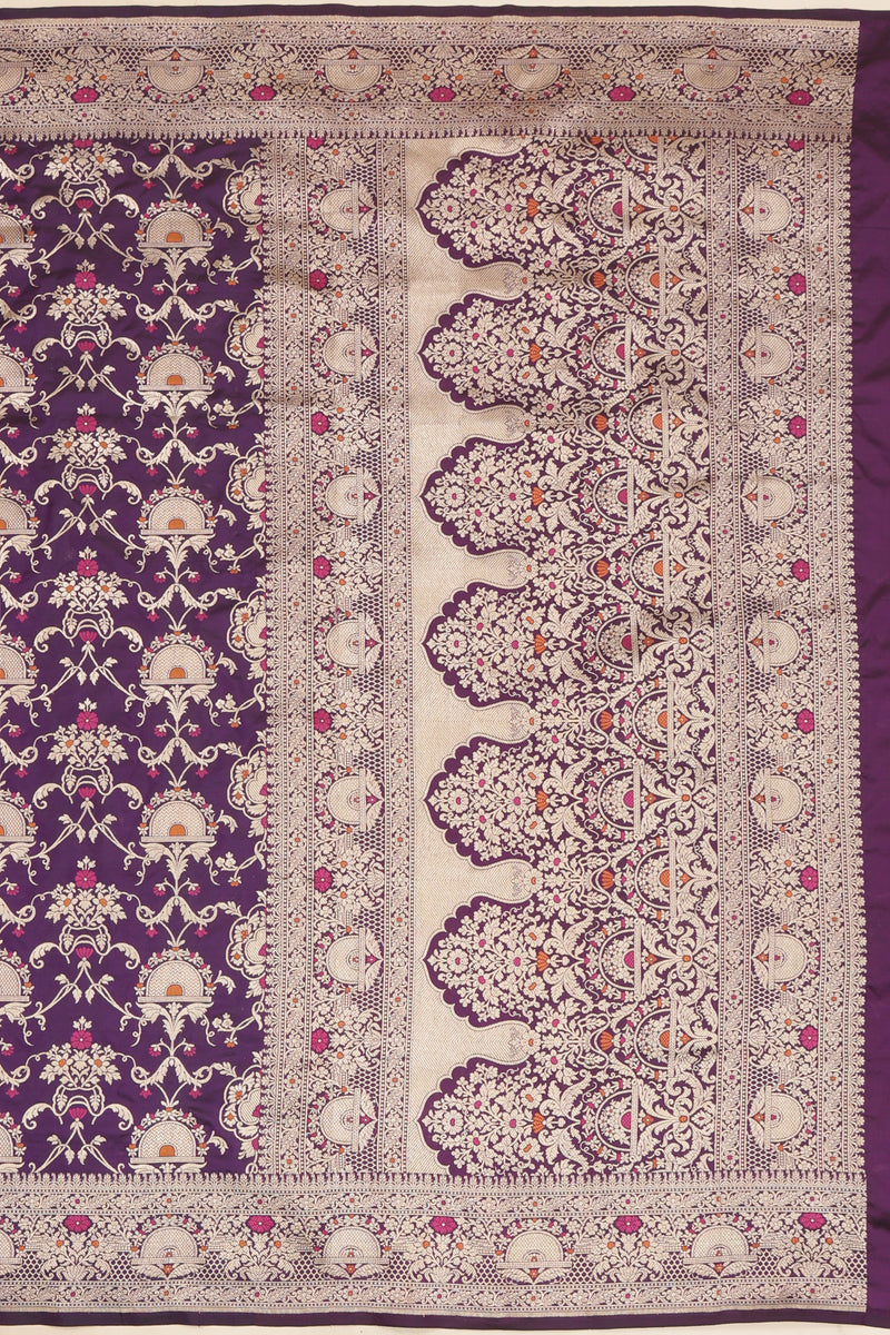 Pure Banarasi Brocade Silk With Kadhua Jaal - Purple with Water Zari