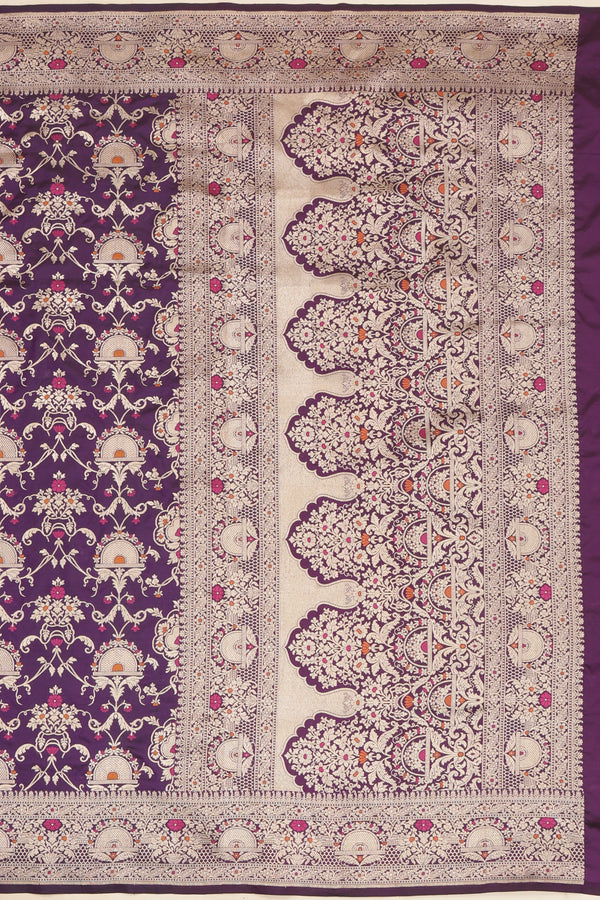 Pure Banarasi Brocade Silk With Kadhua Jaal - Purple with Water Zari