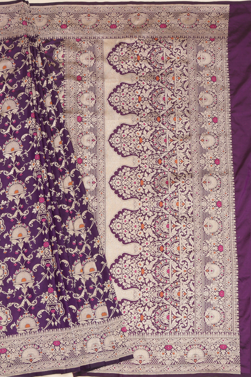 Pure Banarasi Brocade Silk With Kadhua Jaal - Purple with Water Zari