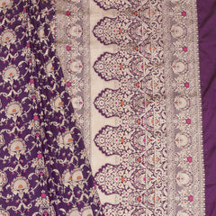 Pure Banarasi Brocade Silk With Kadhua Jaal - Purple with Water Zari