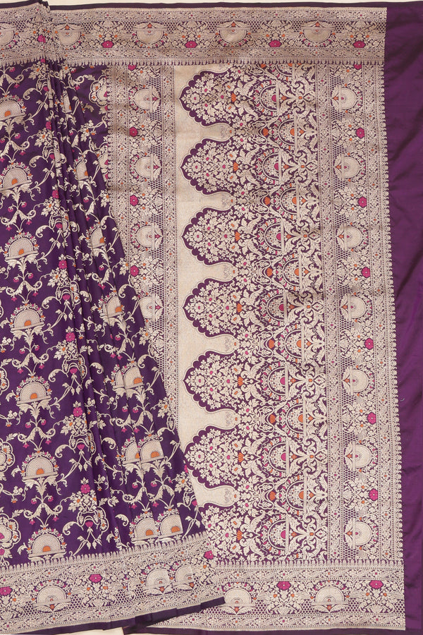 Pure Banarasi Brocade Silk With Kadhua Jaal - Purple with Water Zari