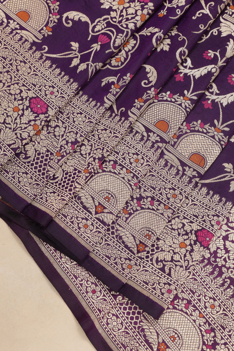 Pure Banarasi Brocade Silk With Kadhua Jaal - Purple with Water Zari