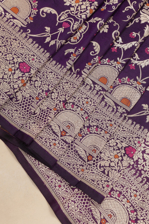 Pure Banarasi Brocade Silk With Kadhua Jaal - Purple with Water Zari