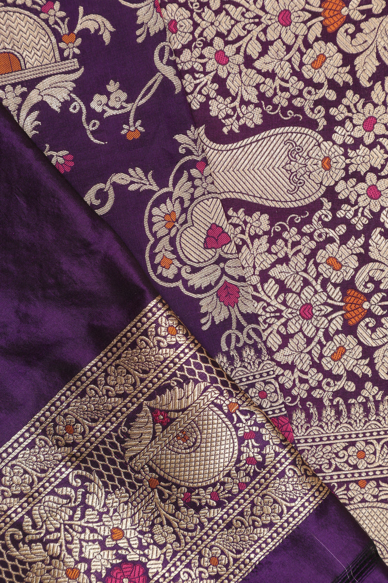 Pure Banarasi Brocade Silk With Kadhua Jaal - Purple with Water Zari