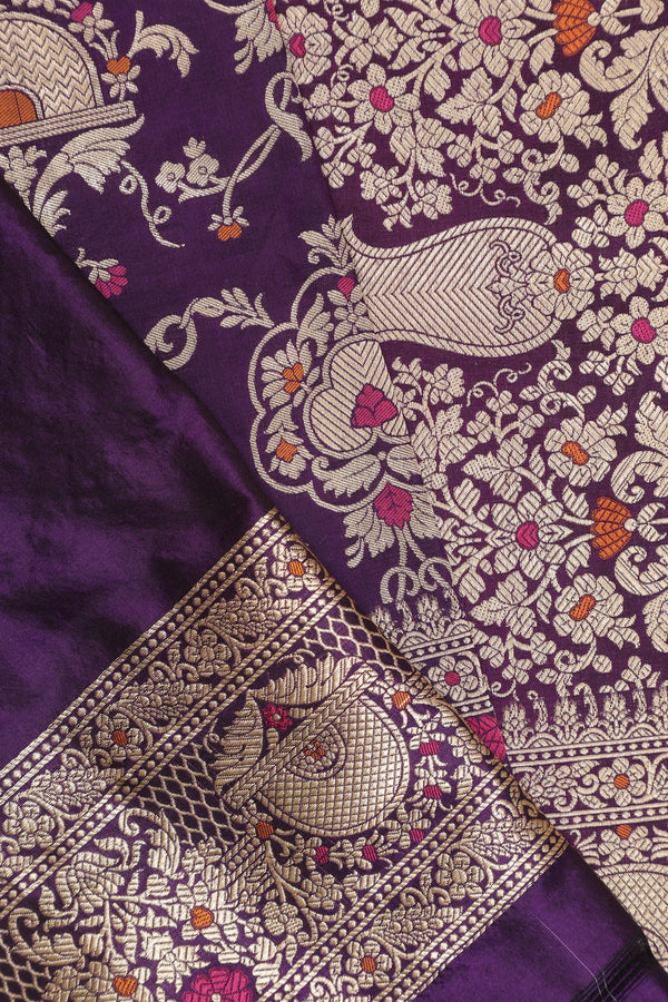 Pure Banarasi Brocade Silk With Kadhua Jaal - Purple with Water Zari