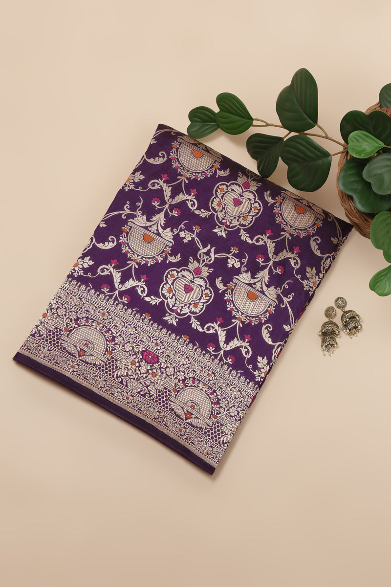 Pure Banarasi Brocade Silk With Kadhua Jaal - Purple with Water Zari