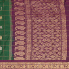 Pure Gadwal Silk Saree - Bottle green, Maroon Border with Gold Zari