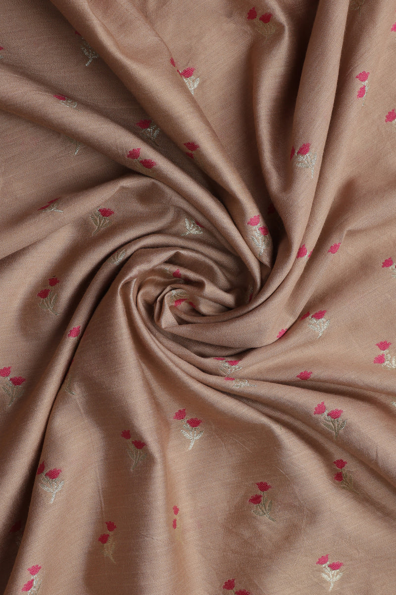 Pure Banarasi Chiniya Silk Fabric – Mina Weave, Light Brown with Pink (1 Meter)