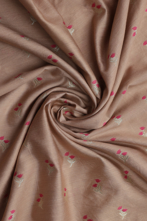Pure Banarasi Chiniya Silk Fabric – Mina Weave, Light Brown with Pink (1 Meter)