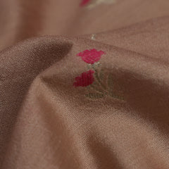 Pure Banarasi Chiniya Silk Fabric – Mina Weave, Light Brown with Pink (1 Meter)