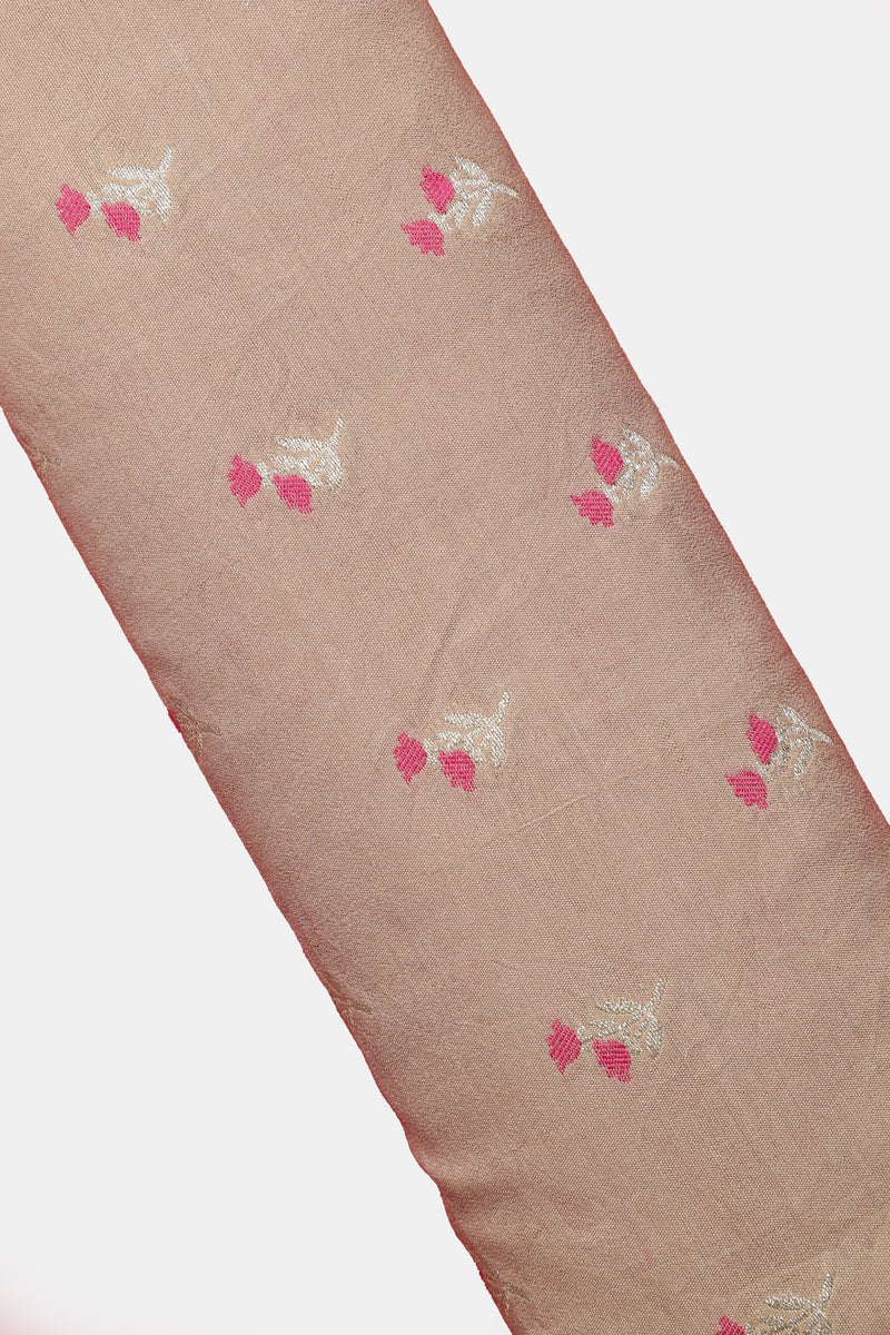 Pure Banarasi Chiniya Silk Fabric – Mina Weave, Light Brown with Pink (1 Meter)