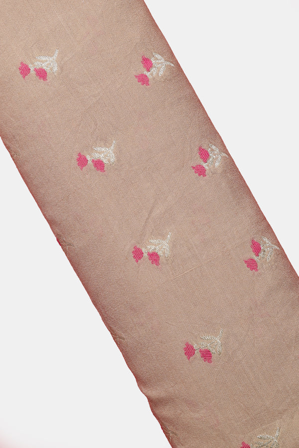Pure Banarasi Chiniya Silk Fabric – Mina Weave, Light Brown with Pink (1 Meter)
