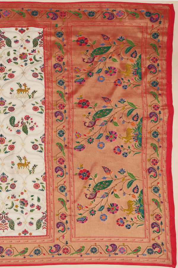 Banarasi Art Silk Saree - Off White with Multi Color Weave