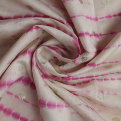 Pure Silk Shibori Fabric – Water Zari Butties, Off White & Pink (1 Meter)