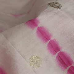 Pure Silk Shibori Fabric – Water Zari Butties, Off White & Pink (1 Meter)